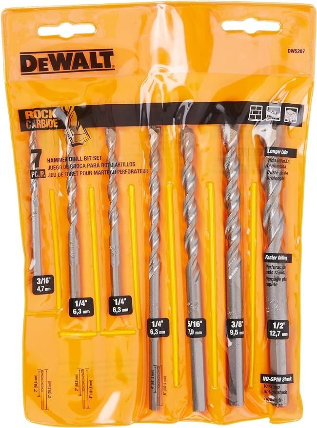 DEWALT Masonry Drill Bit Set Percussion Concrete Block 7 Piece DW5207