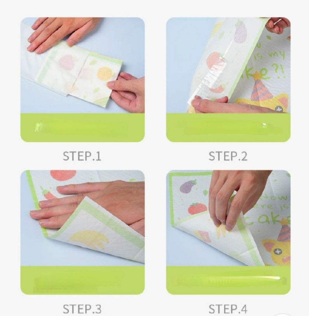 Disposable table mat (Category: Weaning & Toddler Feeding) located in Singapore. Submitted by jess89 (Listing ID 1268627310, Image 2). Description: useful for overseas trip or having meals outside for toddler / young child for self feeding 40 x 30 cm 10 individually packed.