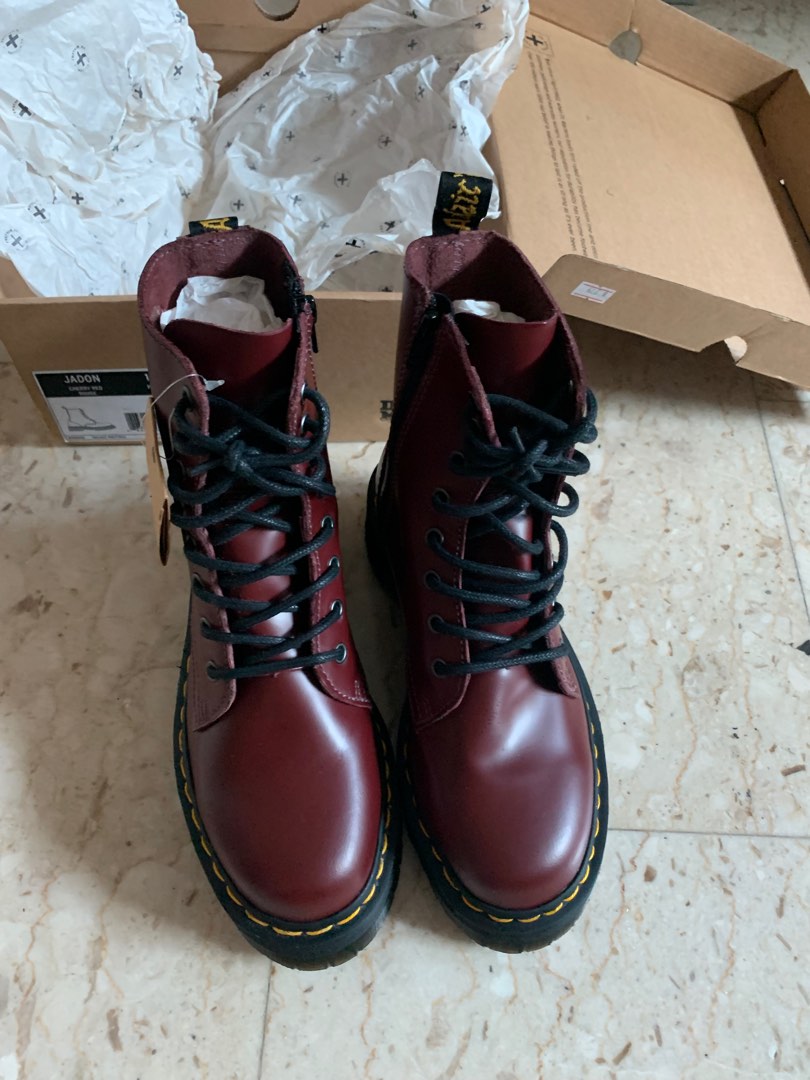 Dr Martens Boots Jadon cherry red rouge bouncing soles polish