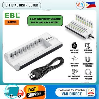 EBL LN-6499 808 8-Bay Smart Battery Charger with Individually Controlled Quick Charging Slots Intelligent Overcharge Protection and LED Status Indicator Lights for (8 Slots Charger)  AA AAA Ni-MH Rechargeable Batteries - VMI DIRECT