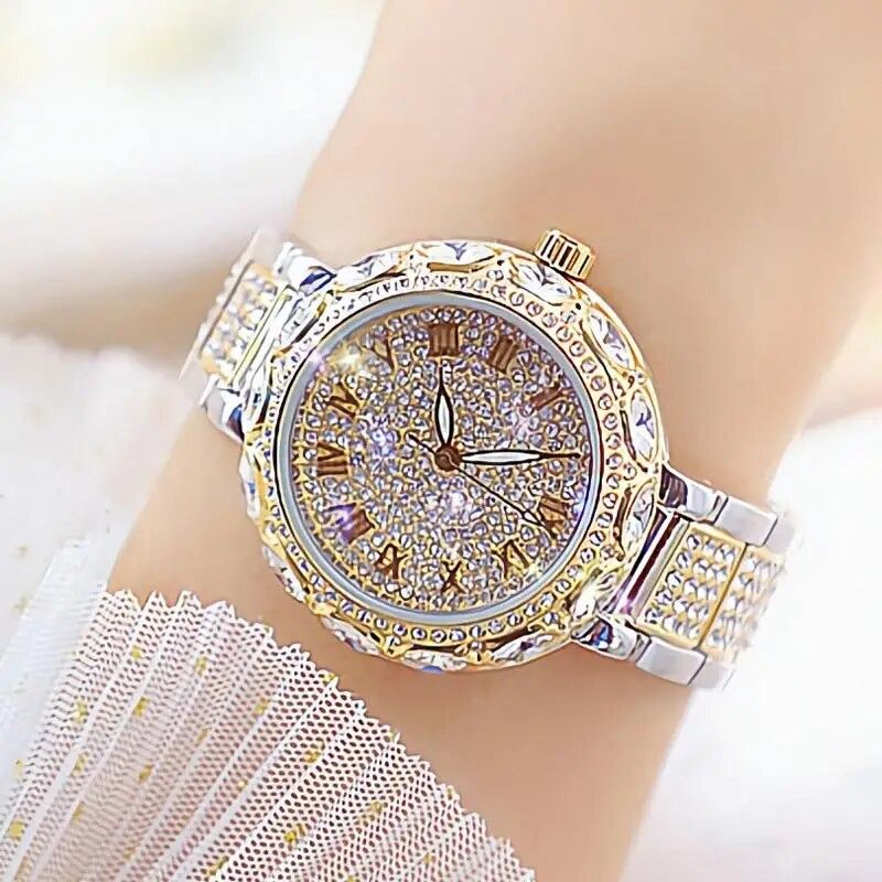 Fashion Women Watches Stainless Steel Rhinestone Crystal Ladies