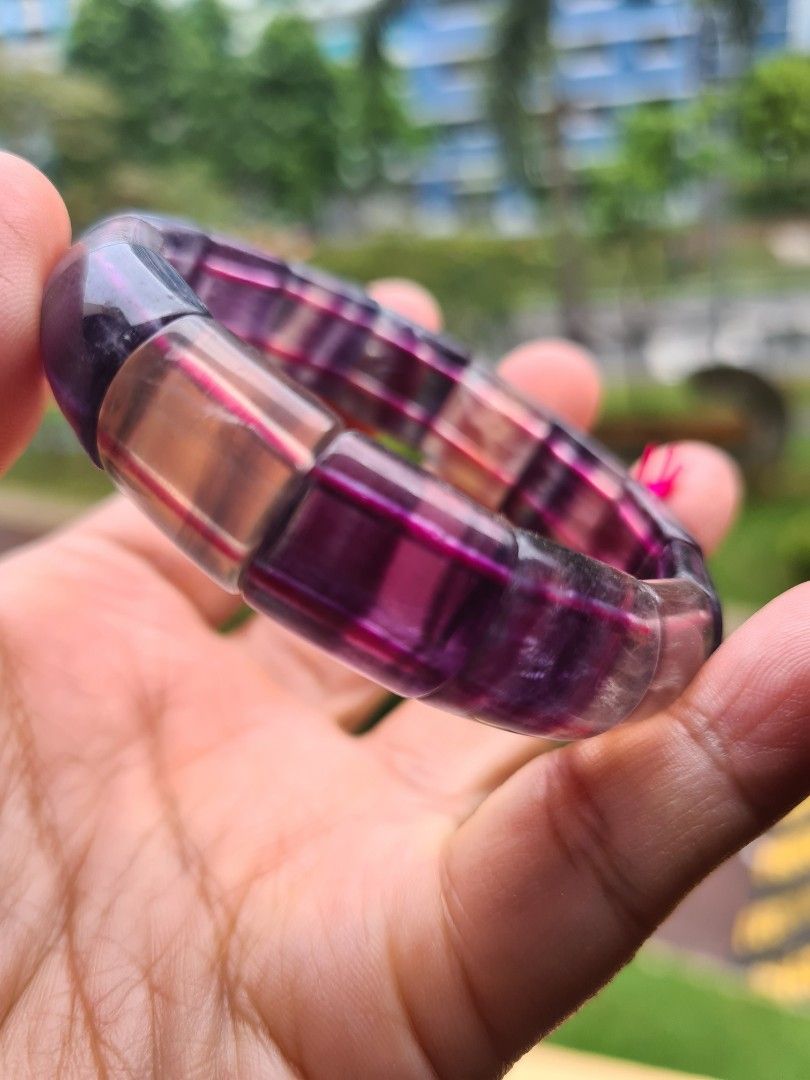 fluorite Bracelet 14mm purple and blue Women s Fashion
