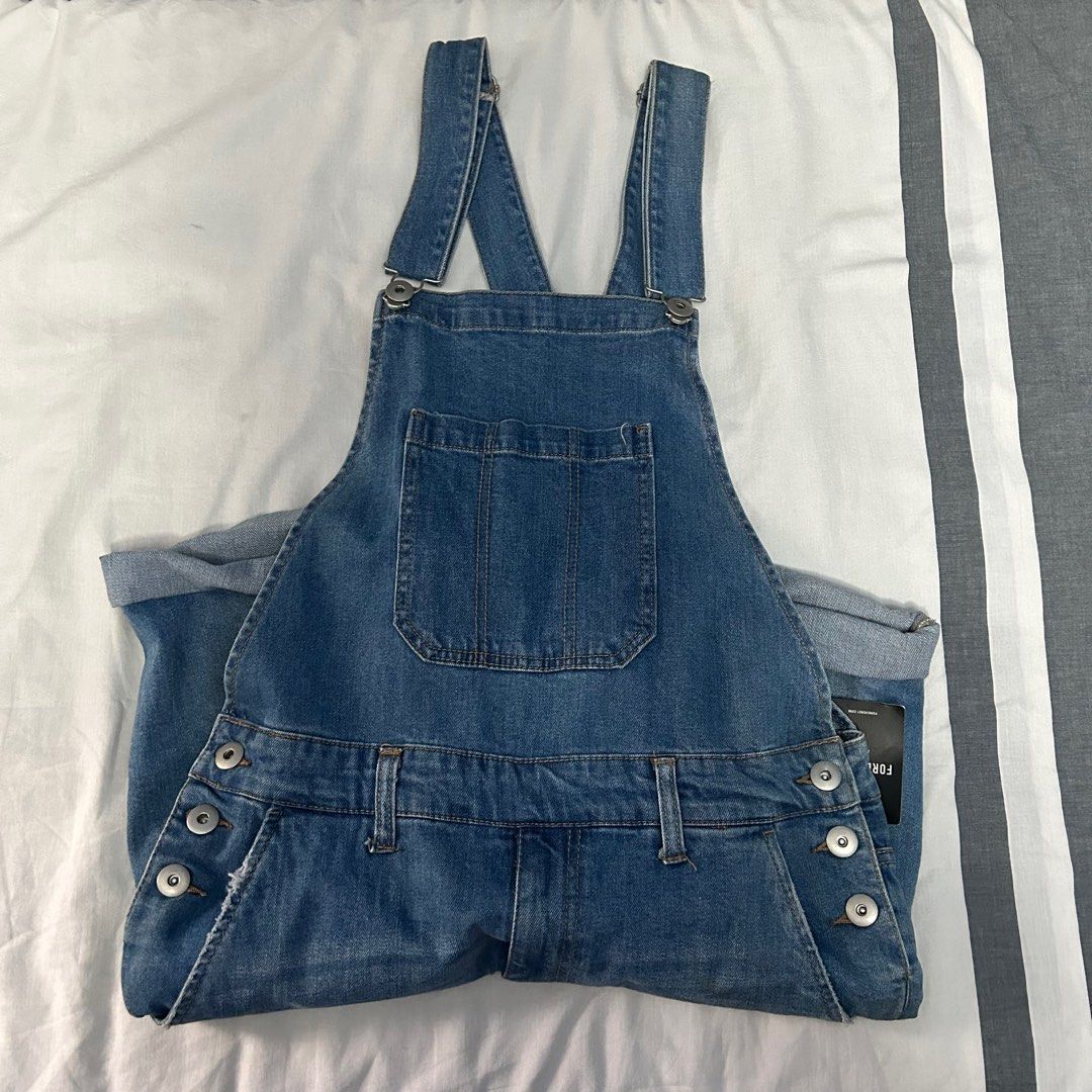 Forever 21 Men Overall Short Denim Washed