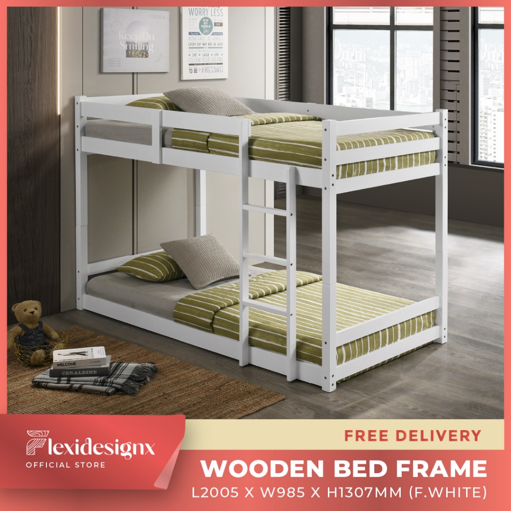 [FREE DELIVERY] Double Decker Solid Wood Structure Simple White Design