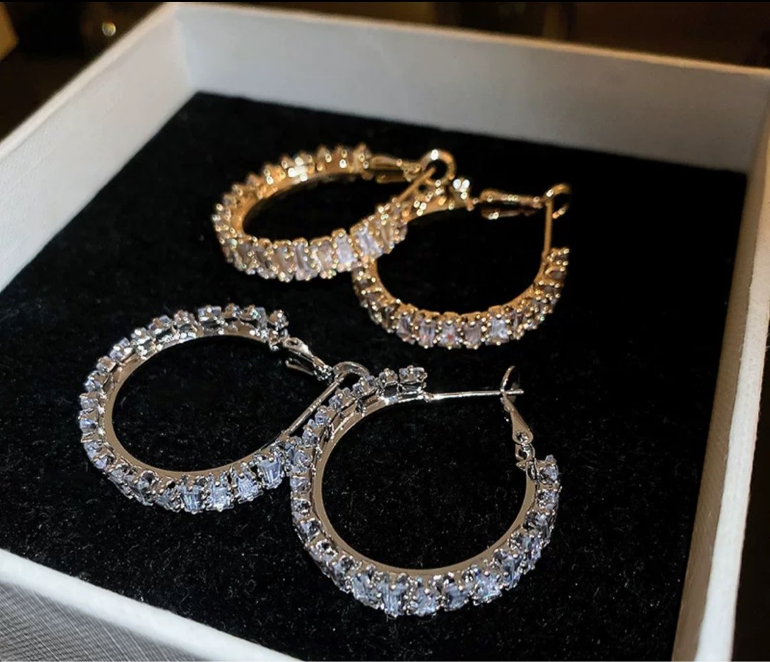 Gold diamond outlet hoop earrings