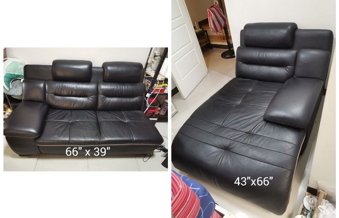 Genuine leather Lshape sofa set (Category: Sofas) located in Malabon City. Submitted by lycegoroca (Listing ID 1264059281, Image 1). Description: Location A. Bonifacio Ave QC foams are still good. need upholstery. 5k per piece.
