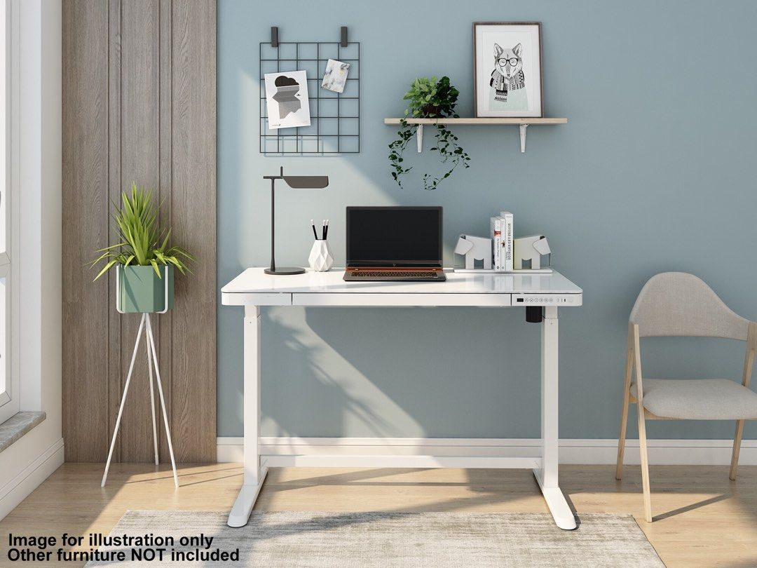 Height adjustable Table Programmable Electric (White/ Tempered Glass ...