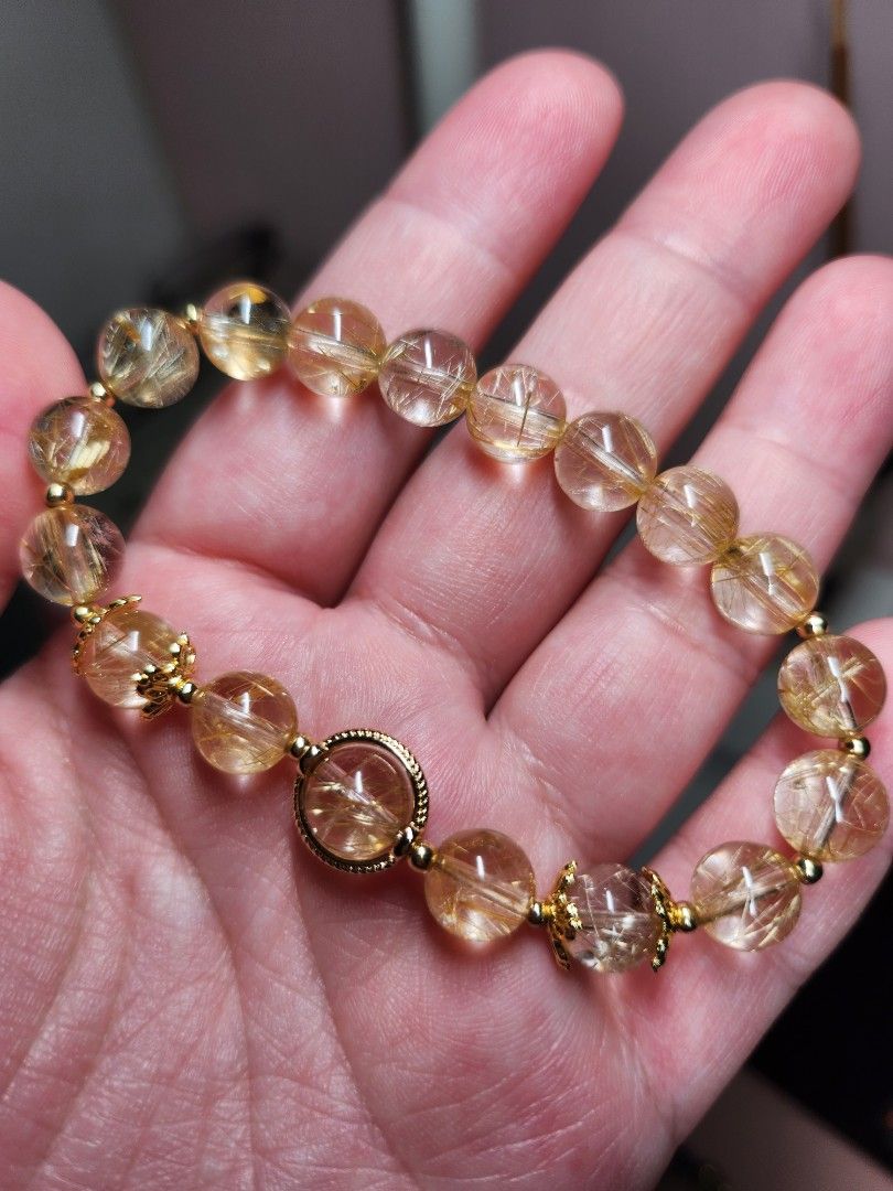 Gold rutiliated quartz handmade Crystal Bracelet Women s Fashion