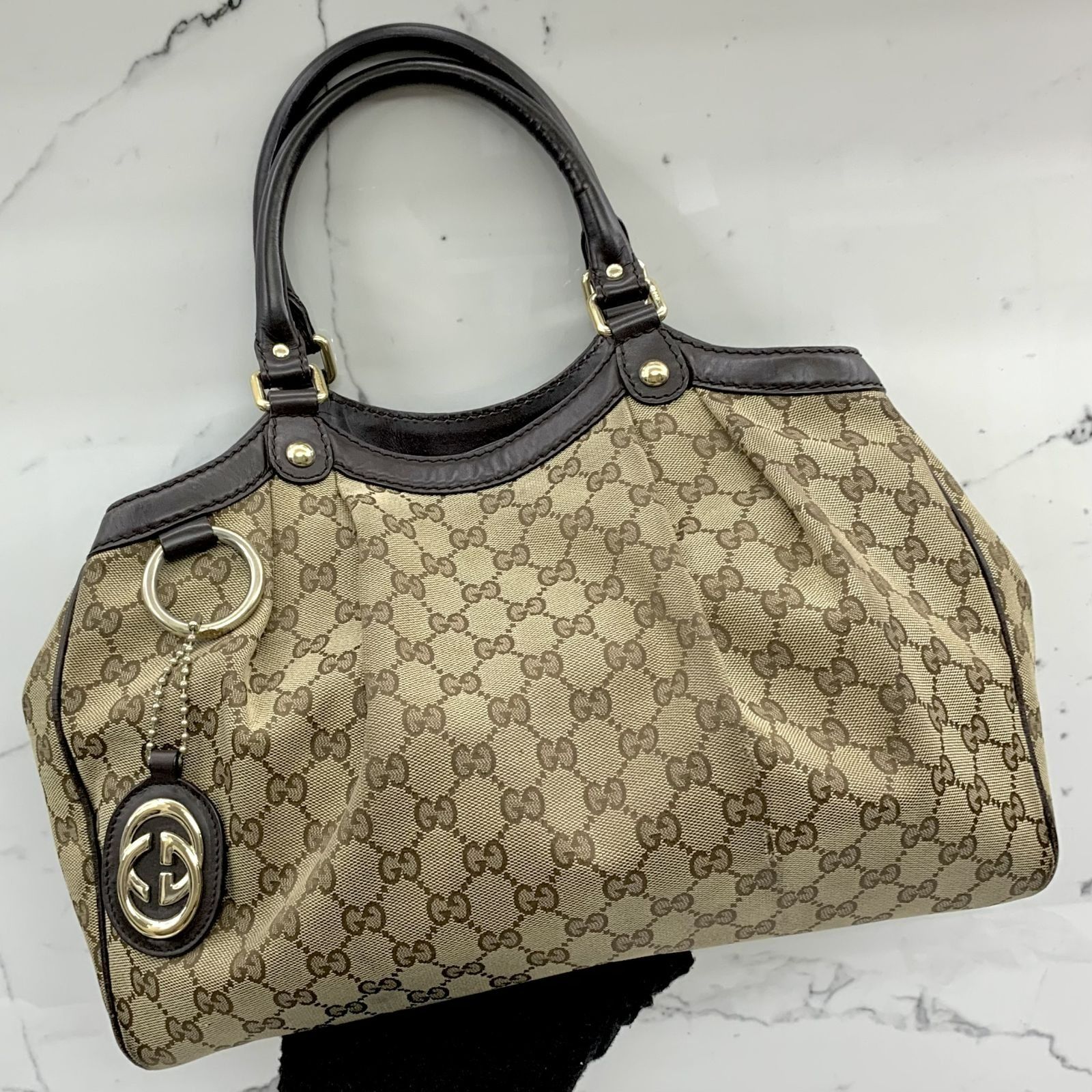 GUCCI 211944 GG BROWN CANVAS SUKEY SHOULDER BAG 237038130 AL