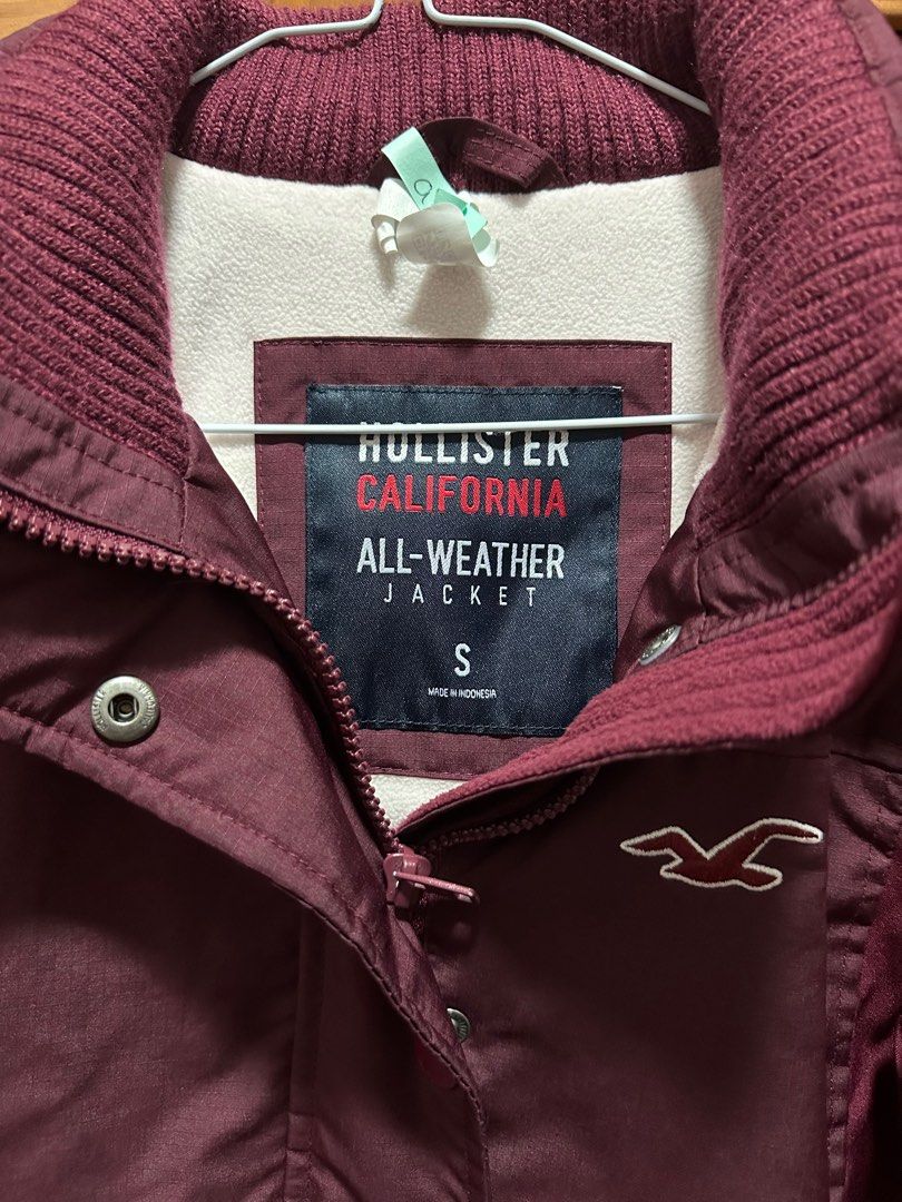 Hollister California All Weather Women's Jacket, Size Small Maroon with  Hood