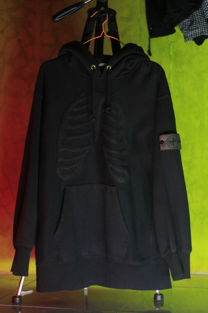 Hoodie Uniqlo Custom Rework Bone Black On Black and Patch St*ne I*land ...
