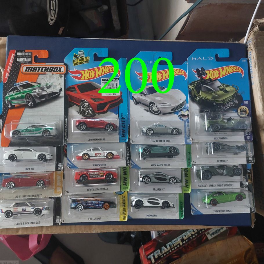 Hotwheels 100 150 200 each Toy Car (Category: Vehicle & Diecast Models) located in Quezon City. Submitted by rongregang (Listing ID 1268698254, Image 3). Description: Hotwheels 100 150 200 each Toy Car See price per pic Lamborghini Porsche BMW Ferrari Aston Martin Batmobile Toyota Supra Toyota AE86 NSX HALO Warthog Mercedes Benz McLaren Mustang Corvette Tesla Muscle Car Challenger .