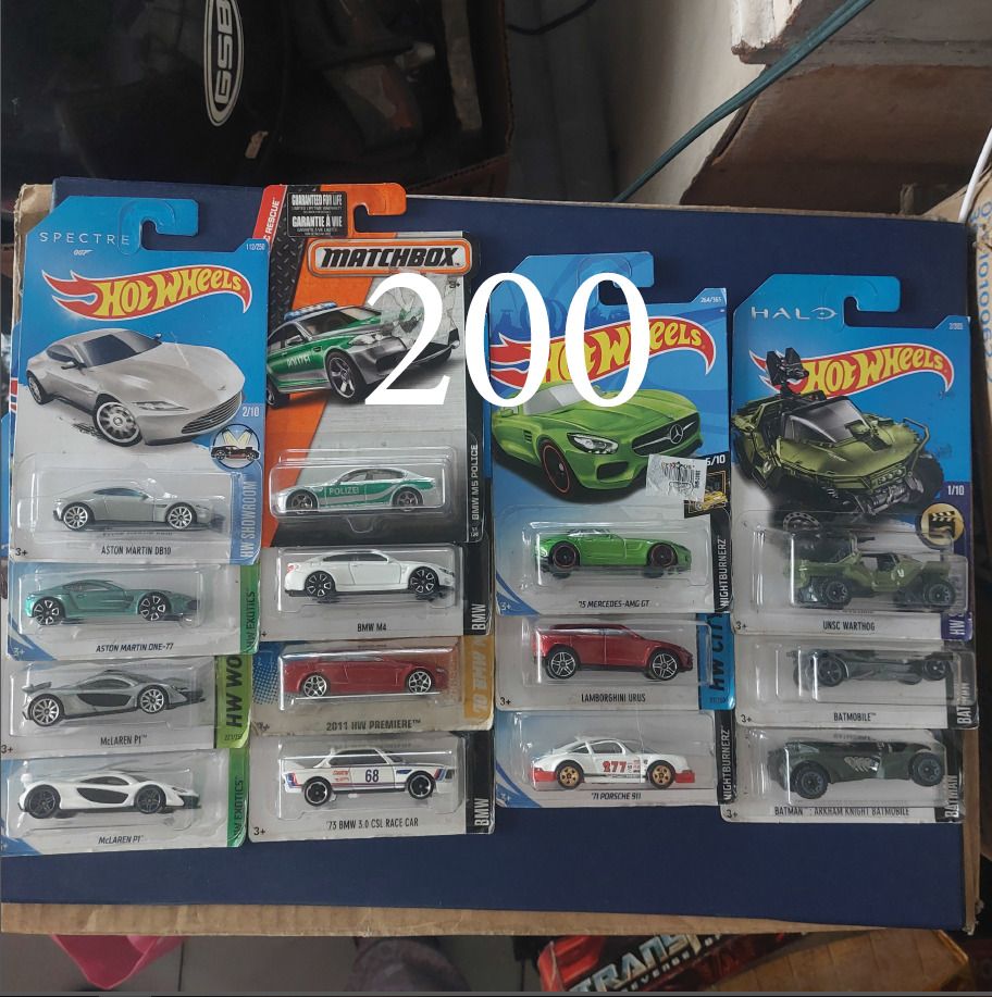 Hotwheels 100 150 200 each Toy Car (Category: Vehicle & Diecast Models) located in Quezon City. Submitted by rongregang (Listing ID 1268698254, Image 2). Description: Hotwheels 100 150 200 each Toy Car See price per pic Lamborghini Porsche BMW Ferrari Aston Martin Batmobile Toyota Supra Toyota AE86 NSX HALO Warthog Mercedes Benz McLaren Mustang Corvette Tesla Muscle Car Challenger .