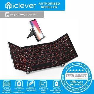 iClever BK05 Bluetooth Keyboard with 3-Color Backlight, Bluetooth 5.1 Multi-Device Foldable Keyboard with Aluminum Alloy Base for iOS Windows Android Tablets, Smartphones, Laptops, PC and More