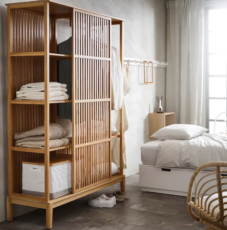 IKEA Japandi Bamboo Open Wardrobe with Sliding Door 120cmX47