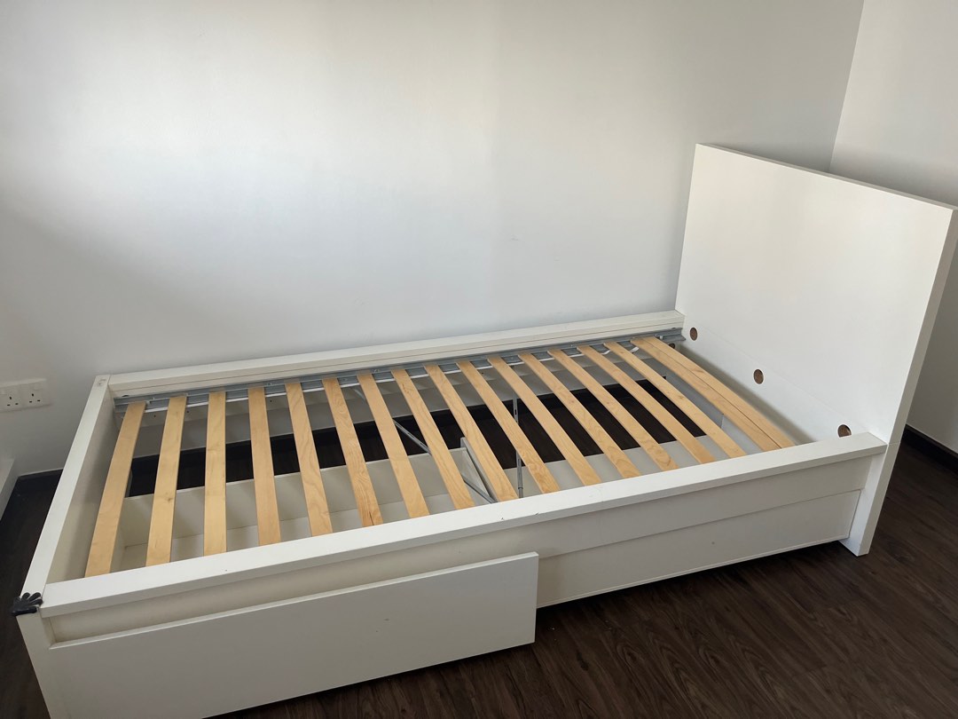 Ikea Malm Single Bed Frame (210cm x 106cm) with 2 drawers, Furniture