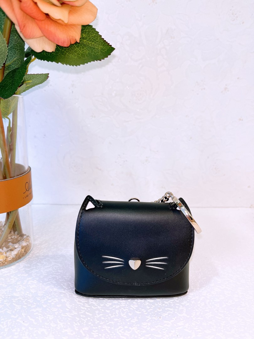 Kate Spade Novelty Black Leather Kitty Cat Ears Crystal Silver Party Purse  Bag | eBay
