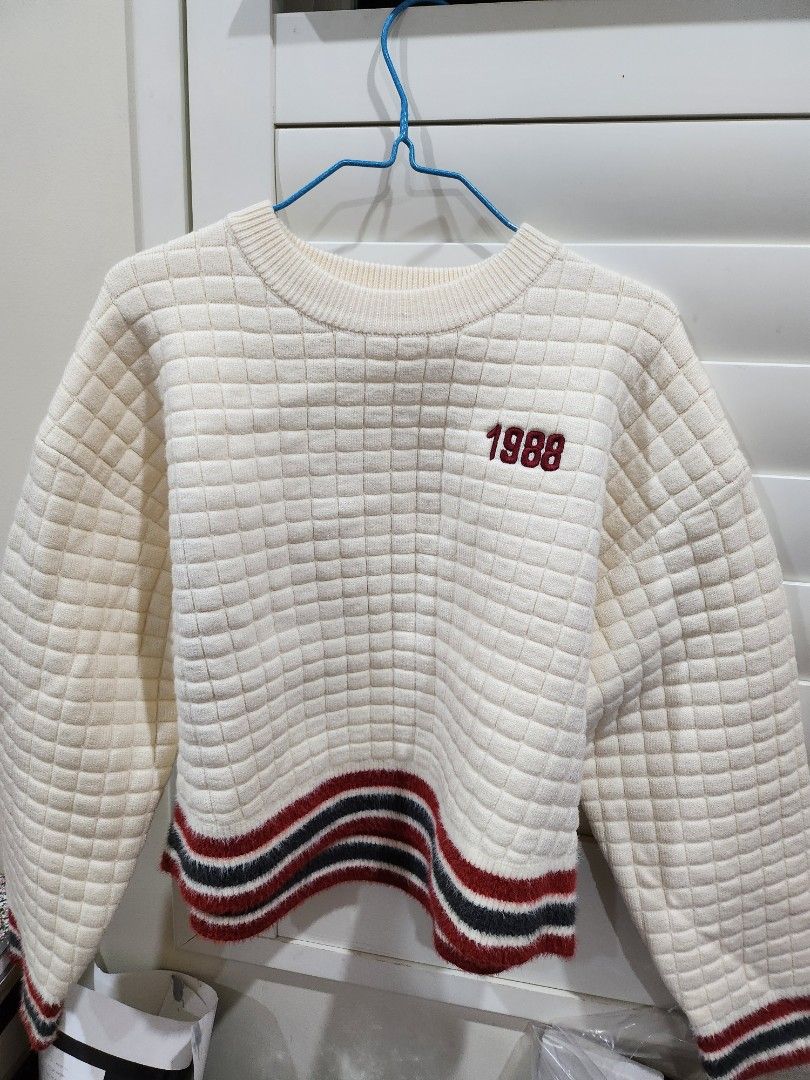 White waffle knit sweater shop