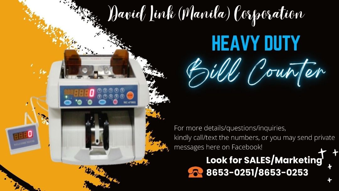 LAMINATING MACHINE/ BILL COUNTER / BINDING MACHINE (Category: Office & Business Technology) located in Makati City. Submitted by davidlinkcorp (Listing ID 1268542004, Image 2). Description: *Please call for complete item details: price, features, specification, and availability of machines* *All items are C.O.D basis only* David Link (Manila) Corporation 3/F Regray Bldg., 705 JP Rizal Ave., Brgy.Valenzuela, Makati, 1208 [corner Pililia Street] LO