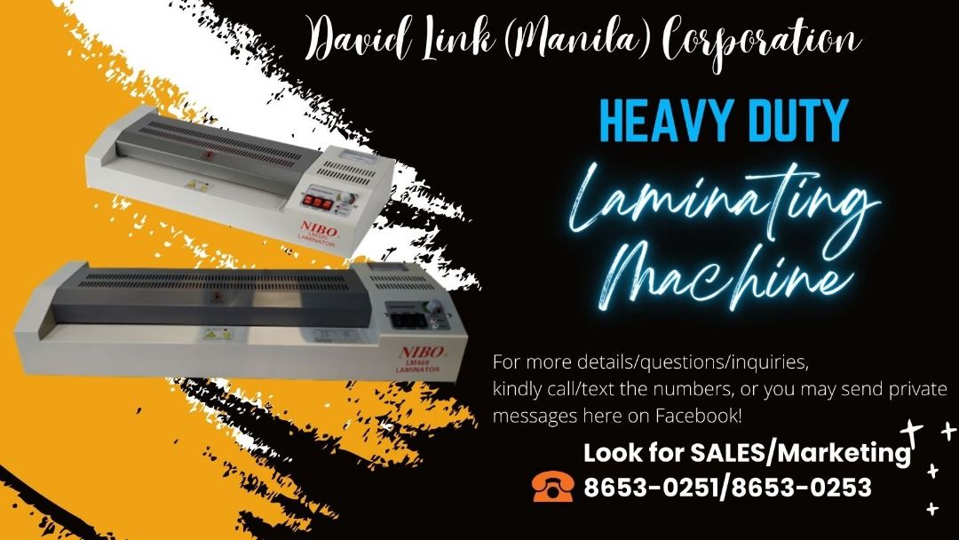 LAMINATING MACHINE/ BILL COUNTER / BINDING MACHINE (Category: Office & Business Technology) located in Makati City. Submitted by davidlinkcorp (Listing ID 1268542004, Image 1). Description: *Please call for complete item details: price, features, specification, and availability of machines* *All items are C.O.D basis only* David Link (Manila) Corporation 3/F Regray Bldg., 705 JP Rizal Ave., Brgy.Valenzuela, Makati, 1208 [corner Pililia Street] LO
