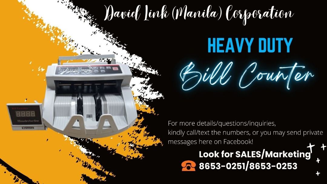 LAMINATING MACHINE/ BILL COUNTER / BINDING MACHINE (Category: Office & Business Technology) located in Makati City. Submitted by davidlinkcorp (Listing ID 1268542004, Image 3). Description: *Please call for complete item details: price, features, specification, and availability of machines* *All items are C.O.D basis only* David Link (Manila) Corporation 3/F Regray Bldg., 705 JP Rizal Ave., Brgy.Valenzuela, Makati, 1208 [corner Pililia Street] LO