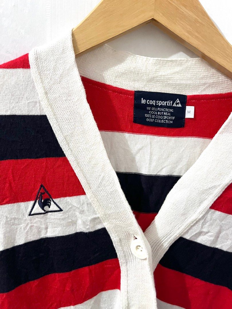 Le coq sportif knit cardigan sweater tricolour Fesyen Wanita Pakaian Wanita Baju Luaran di Carousell