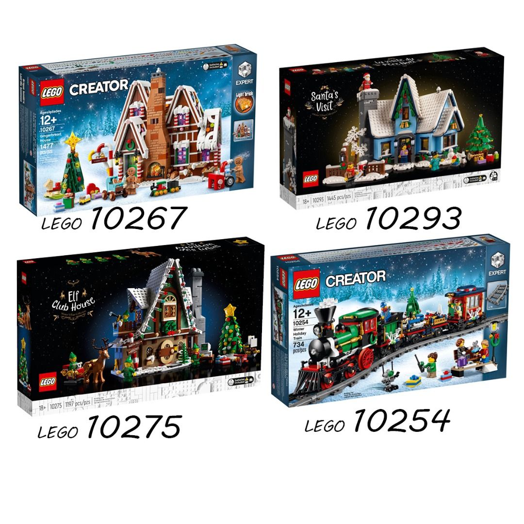 Lego 10267 Gingerbread House Lego 10293 Santa s visit lego 10275 lego Elf Club house Lego 10254 Winter Train