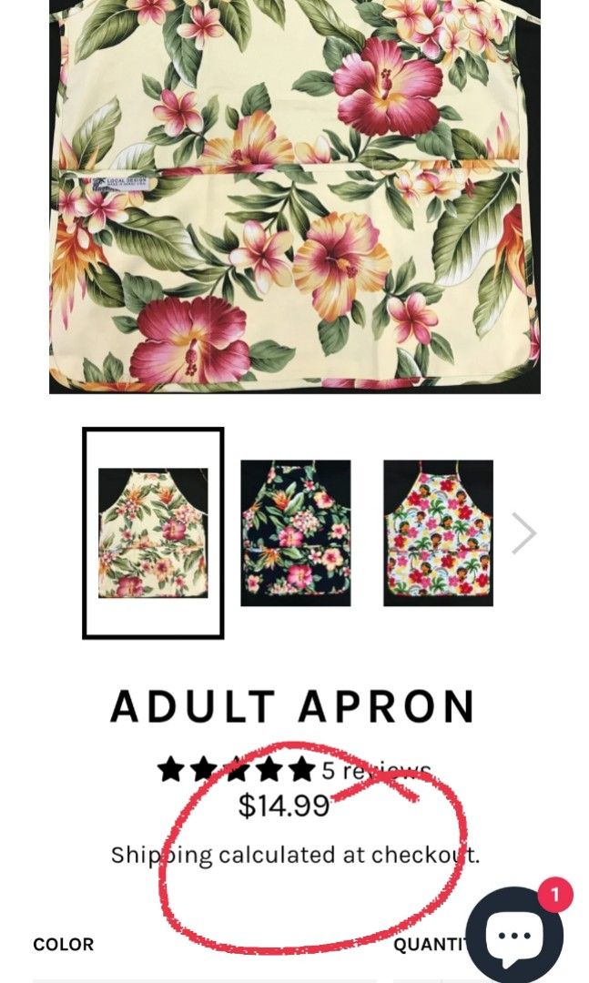 Hawaii Local Design Hibiscus Flower Beige Adult Apron Made in Hawaii