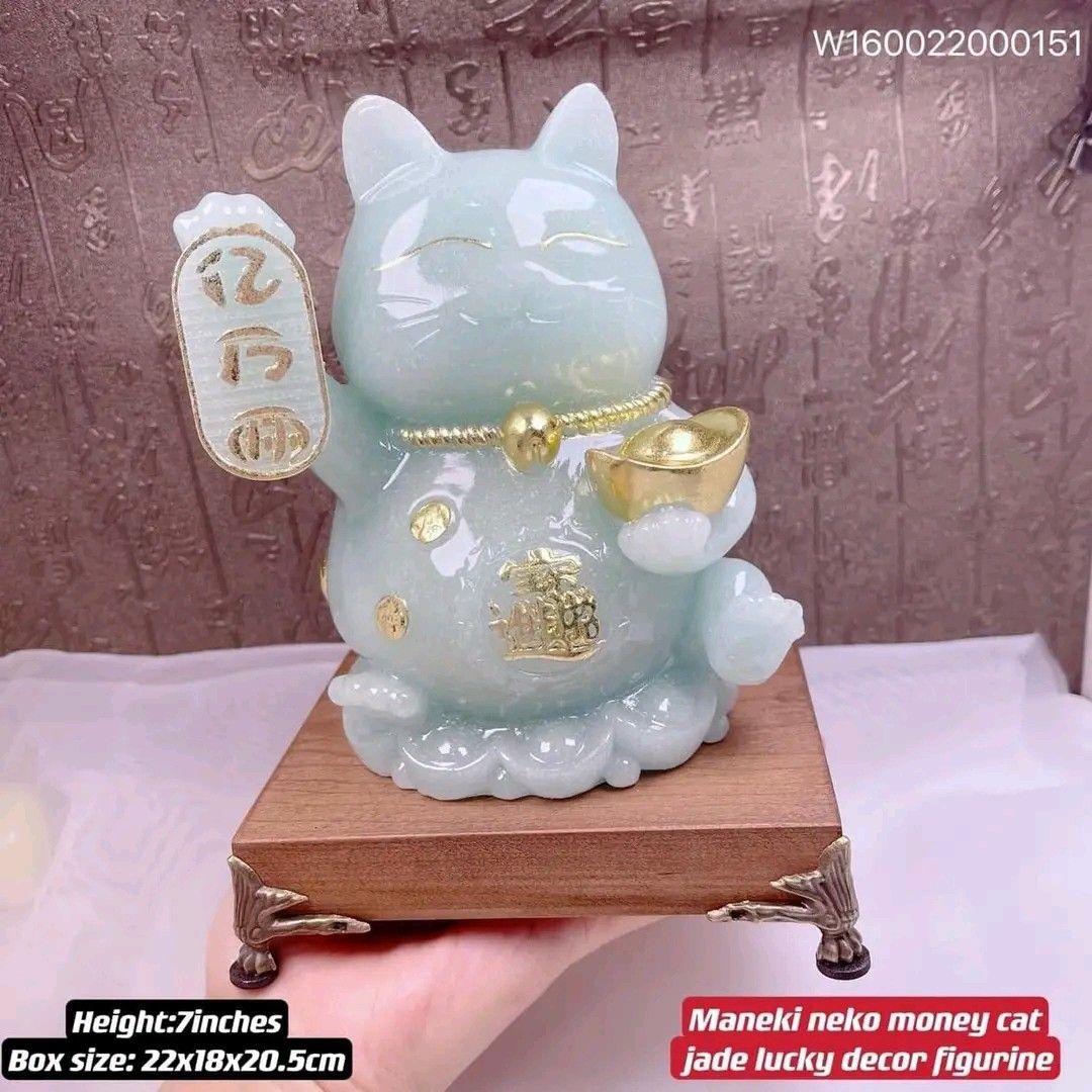 Maneki neko money cat jade decor (Category: Other Home Decor) located in Manila. Submitted by delynonlineshopping_ (Listing ID 1268600419, Image 1). Description: Best seller💥💥💥 🌈maneki neko money cat ice jade lucky decor charm figurine🌈 💪 Maneki-Neko fortune moneycat: : symbolism Wealth and prosperity. It also known as the lucky cat or fortune cat, is a figurine depicting a cat that is believed to bring good luck to its owners. It is typica