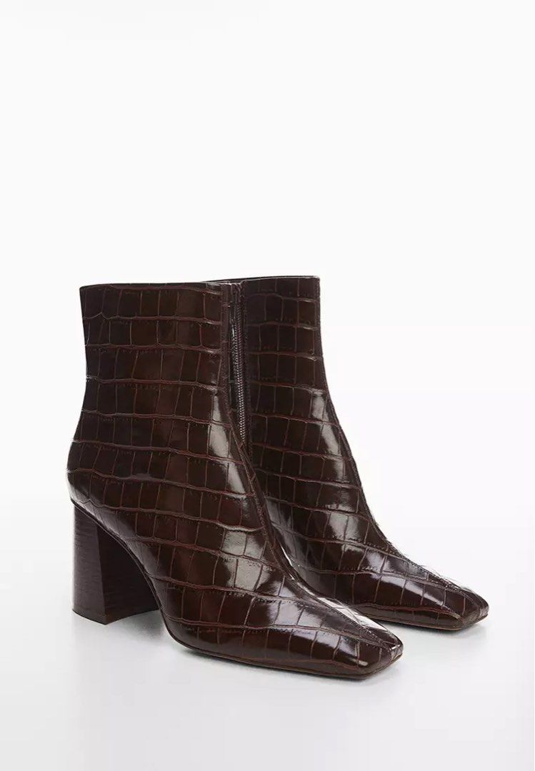 Mango Croc Effect Ankle Faux Leather Boots