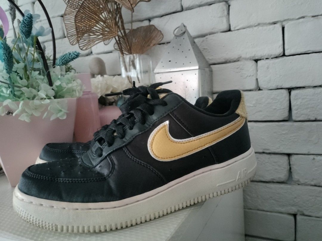 Nike Air Force 1 SE Black Satin Wheat Gold Women Size 8 Women s