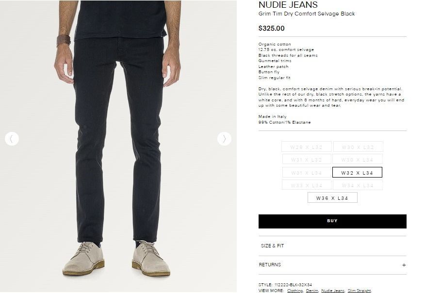 NUDIE JEANS Grim Tim Dry Comfort Selvage Black 9 RGT Made in Italy