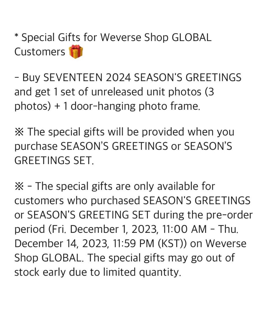 [POB] SEVENTEEN 2024 SEASON’S GREETINGS / WALL CALENDAR + Weverse POB