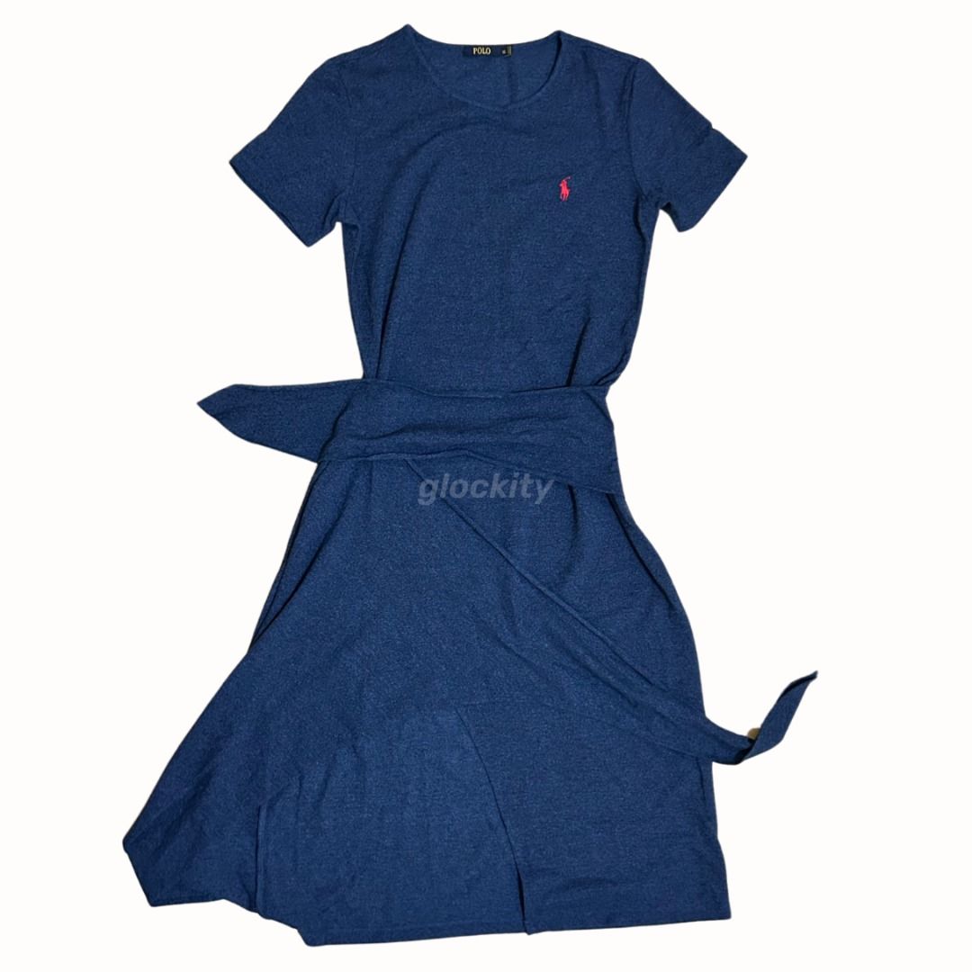 Polo Ralph Lauren T-shirt Dress With Tie Front in Blue Dress kaos biru