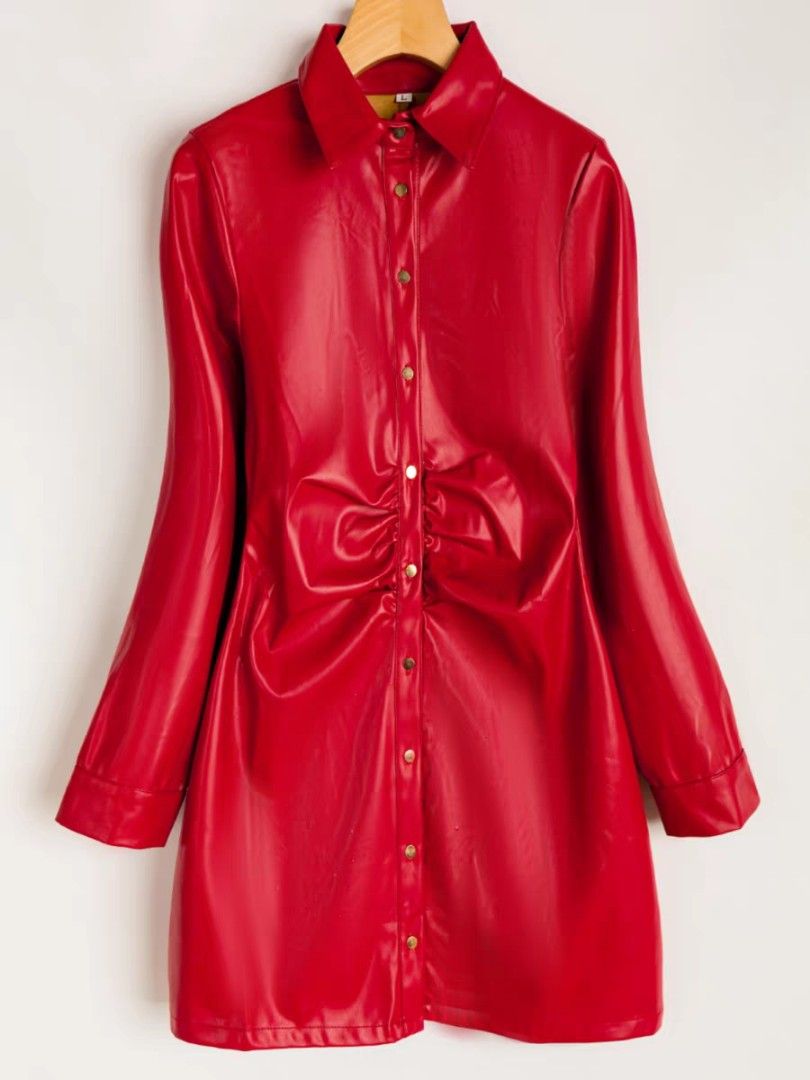 Red pu leather dress store