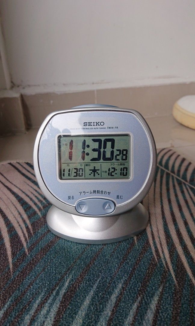 Seiko Twin PA Radio Wave Controlled Digital Table Alarm Clock, Men's