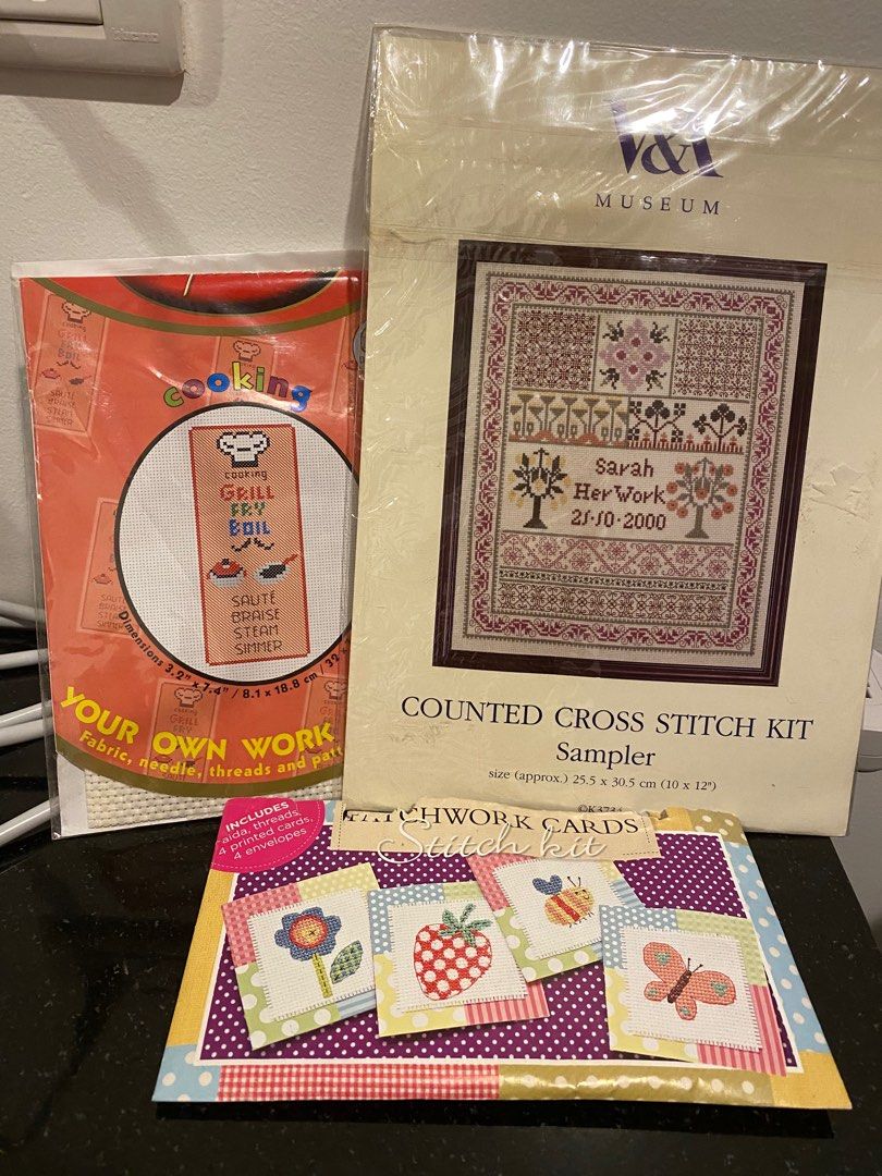 Set of cross stitch projects (Category: Handmade Craft) located in Makati City. Submitted by lovecherishshare (Listing ID 1268701530, Image 1). Description: Set of 3 cross stitch projects complete with threads, patterns. One is from the V&A Museum in the UK. .
