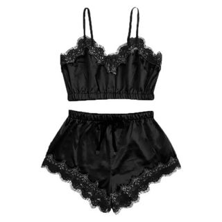 Lace Up Satin Lingerie Set