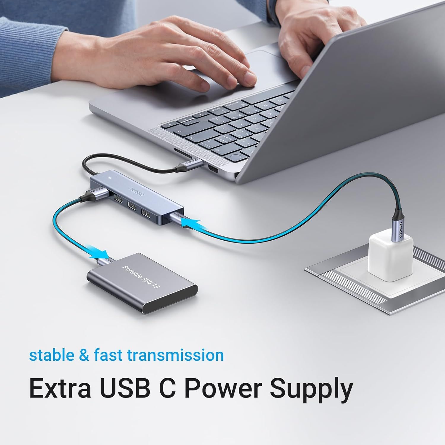  UGREEN USB C Hub 4 Ports, USB C to USB Hub with 4 USB 3.0,  Powered USB C Splitter for Laptop, MacBook Pro, iMac, iPad Pro, Chromebook,  Dell XPS, iPhone 15/15