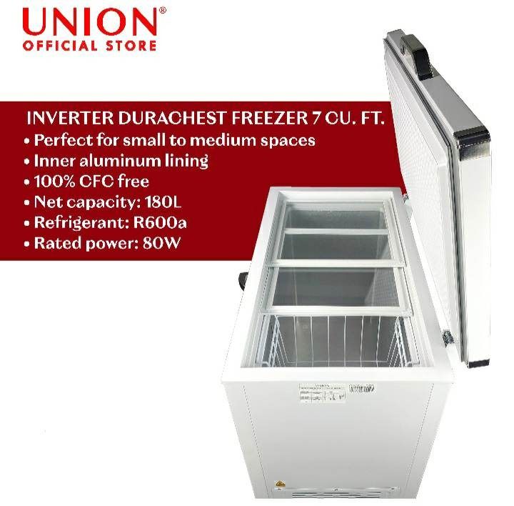 Union 7 cu ft Inverter Solid Top Chest Freezer with Inner Glass