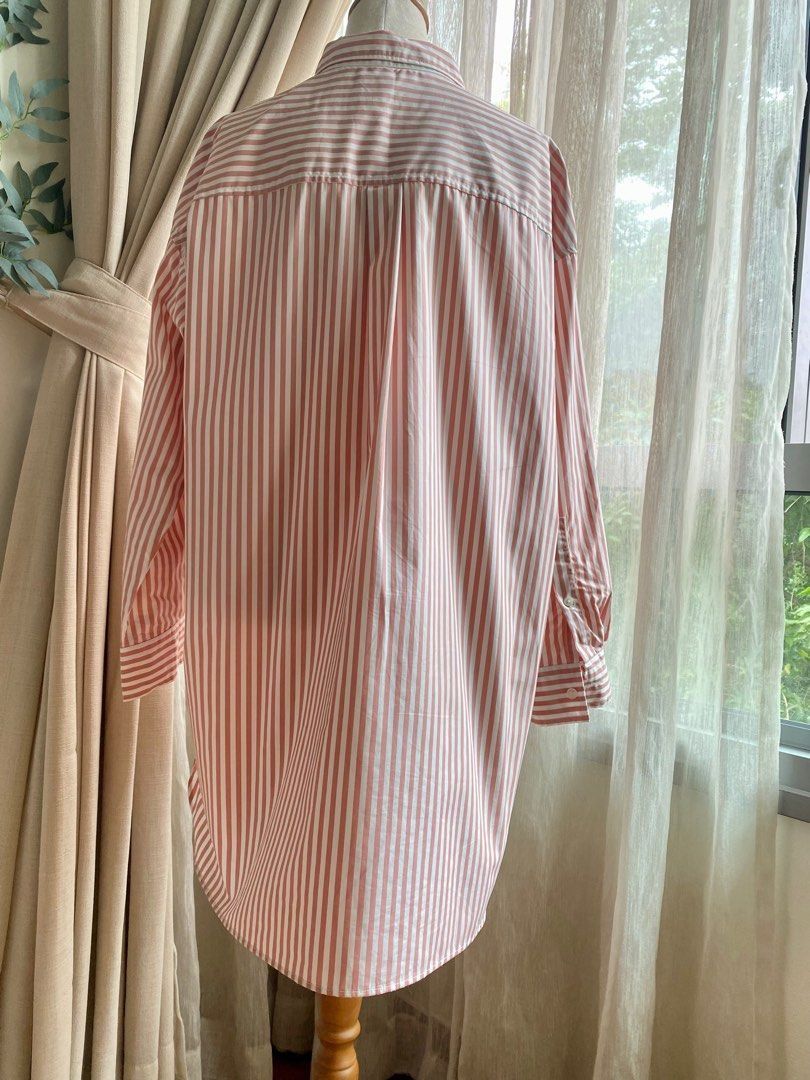 UNIQLO oversized shirt in dusty peach stripe (WOMEN, TOPS, SHIRT