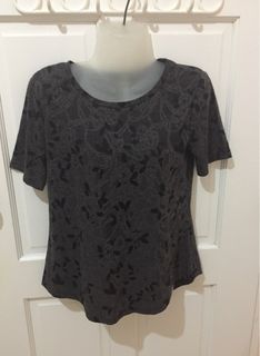 Vera Wang Dark Gray Embroidered Top