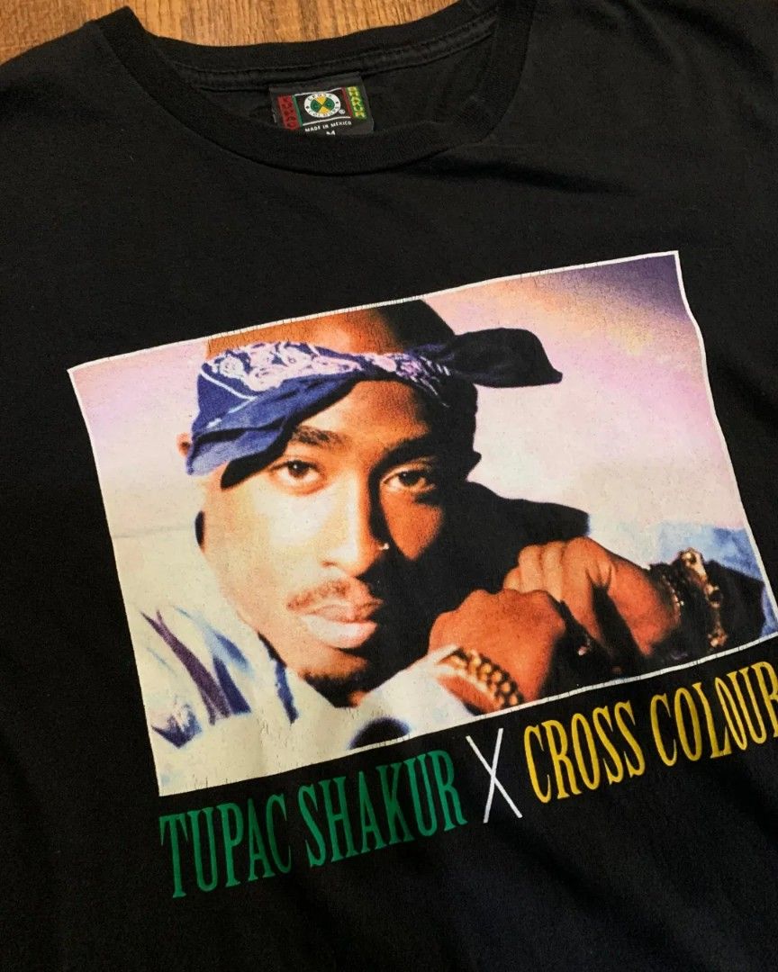 Vintage Cross Colours x Tupac Shakur 90s, Fesyen Pria, Pakaian , Atasan