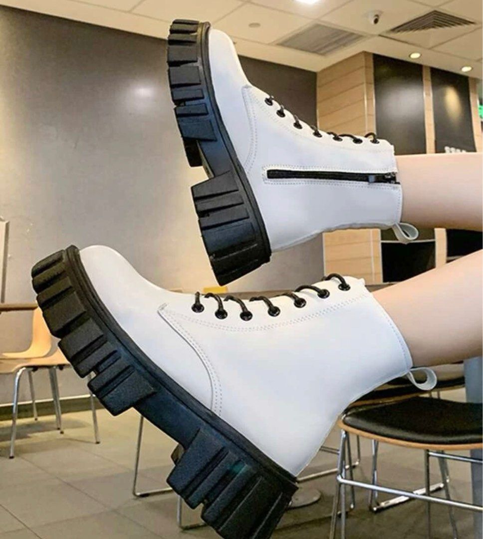 White boots with black laces sale