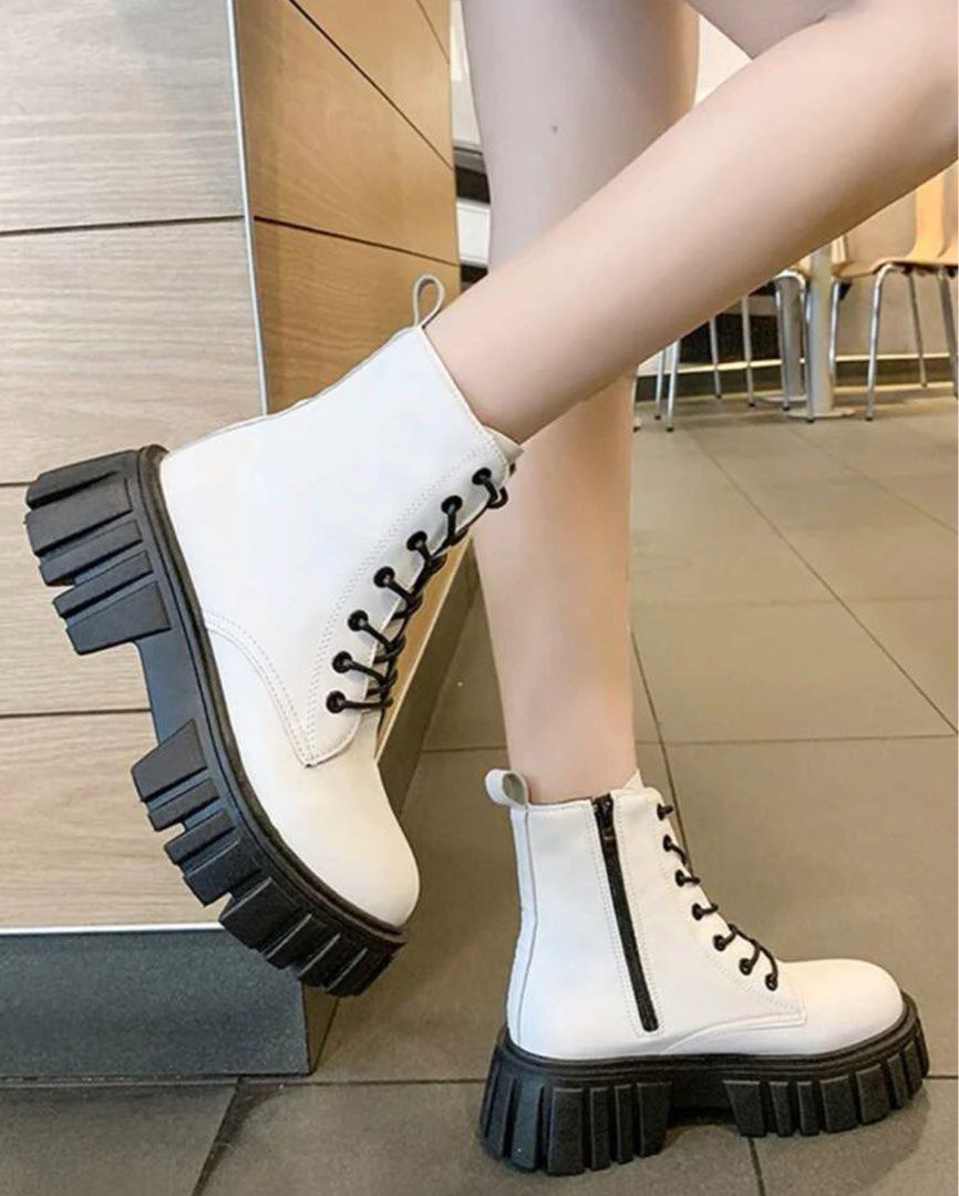 White combat boots black laces sale
