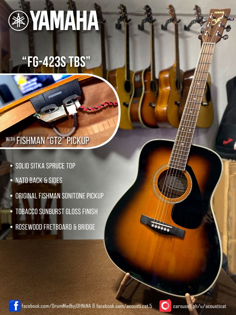 Yamaha FG 423S TBS Acoustic Guitar Hobbies Toys Music Media