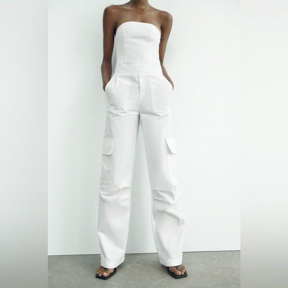 White on sale cargo jumpsuit