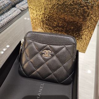 全新 Chanel 香奈兒 經典款 黑色 金釦 黑金荔枝牛皮ㄇ字拉鍊吐司卡包 豆腐 零錢包 皮夾 名片夾（AP2061）