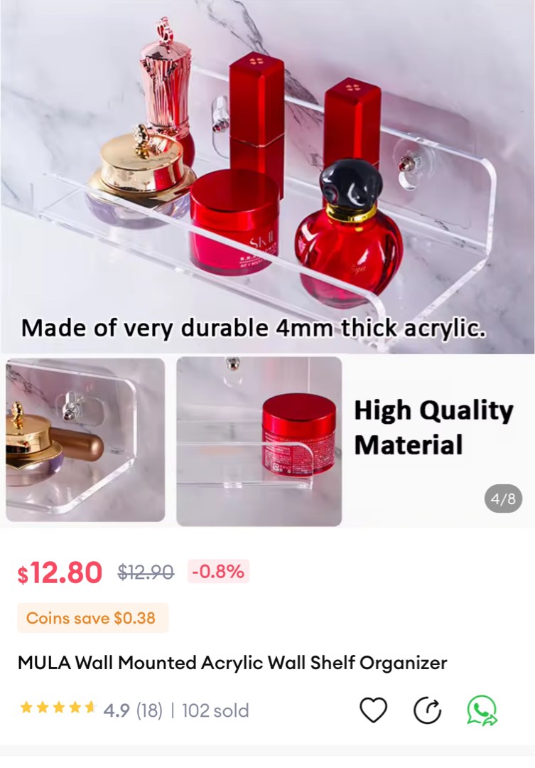 Acrylic Display/ Toilet wall shelf, Furniture & Home Living, Home