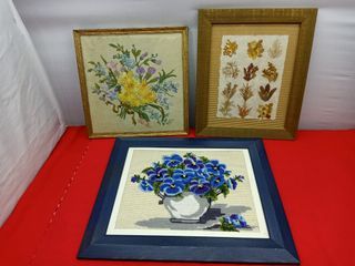 Assorted Embroidery and dry plants 9.5"x9.5" to 9.5"x12" framed art from UK for 475 each *P99